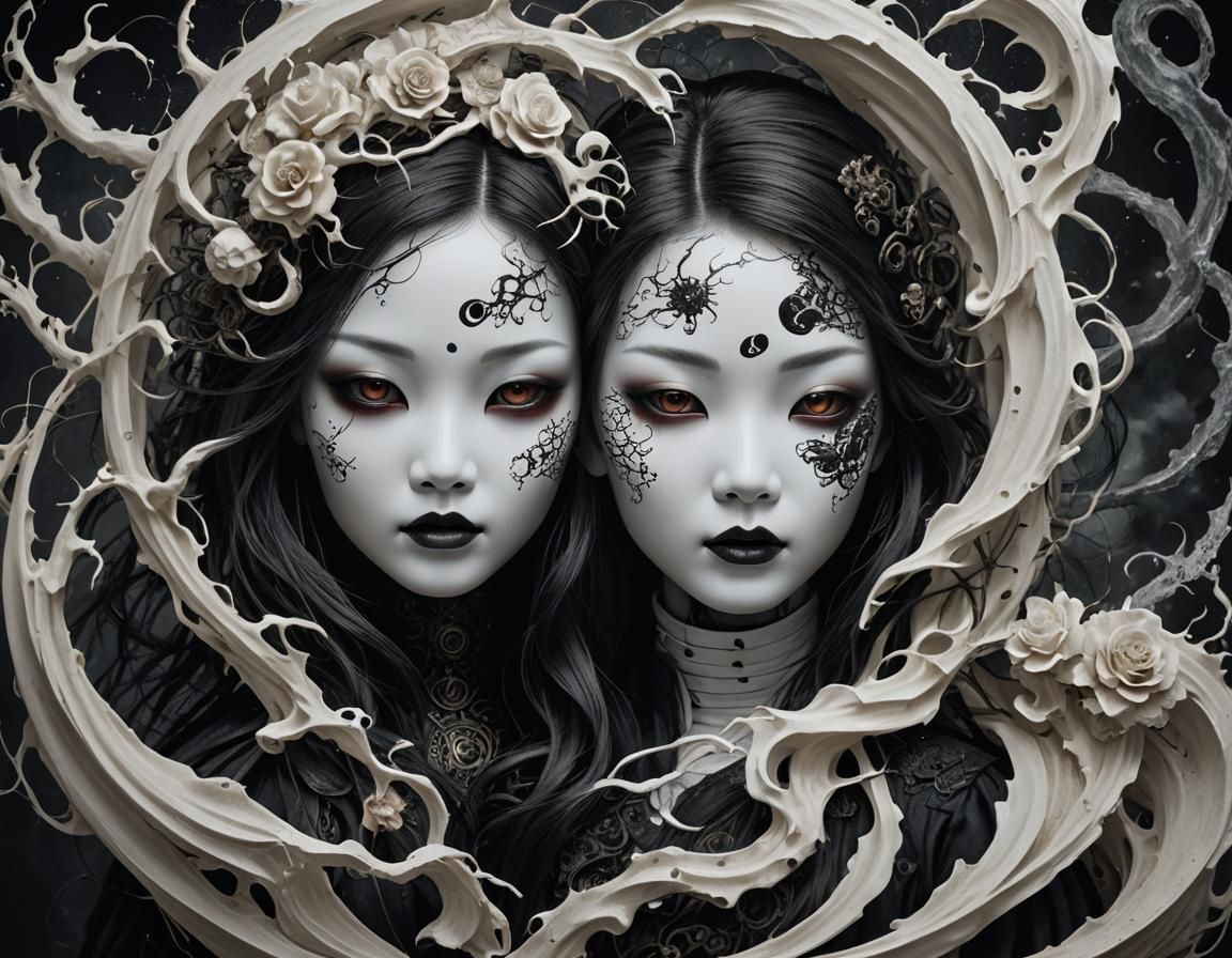 Yin and Yang Portrait in 3D Anime Style
