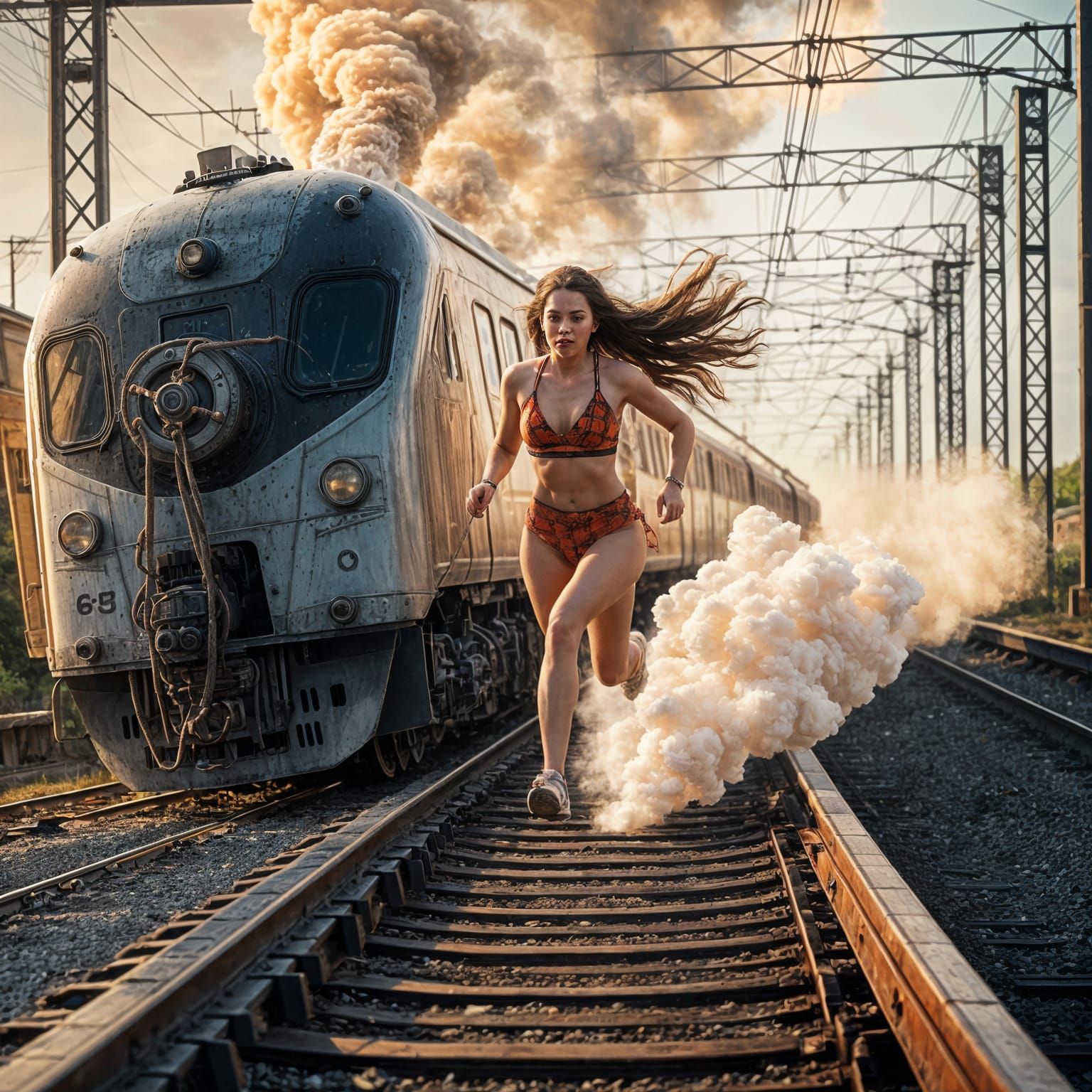 Humorous Train Restraint: Woman's Race Against Time