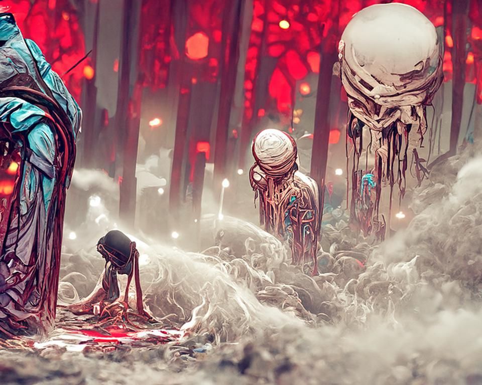 Dark Ritual Sacrifice in Digital Art Style