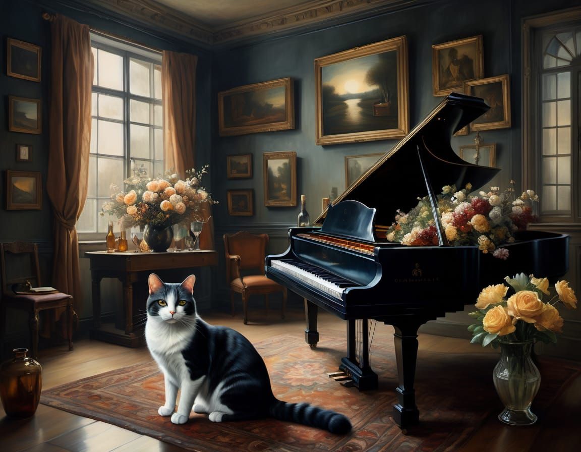 Classical Realism Oil Painting of Lounge Scene