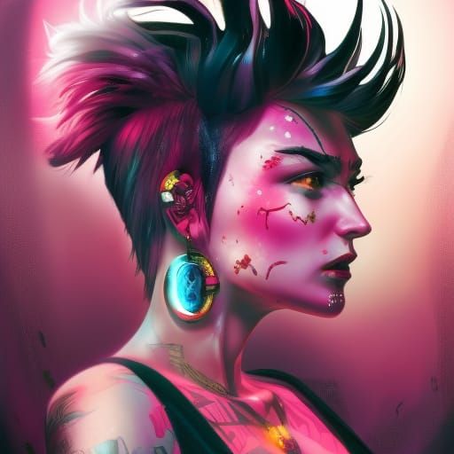 Cyberpunk Princess Portrait in Psychedelic Style