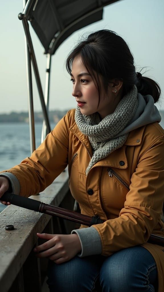 Intimate Hyperrealistic Portrait of a Woman Fishing