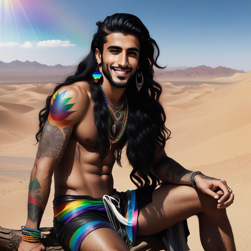 Desert Man with Rainbow Hair Posing in the Sun