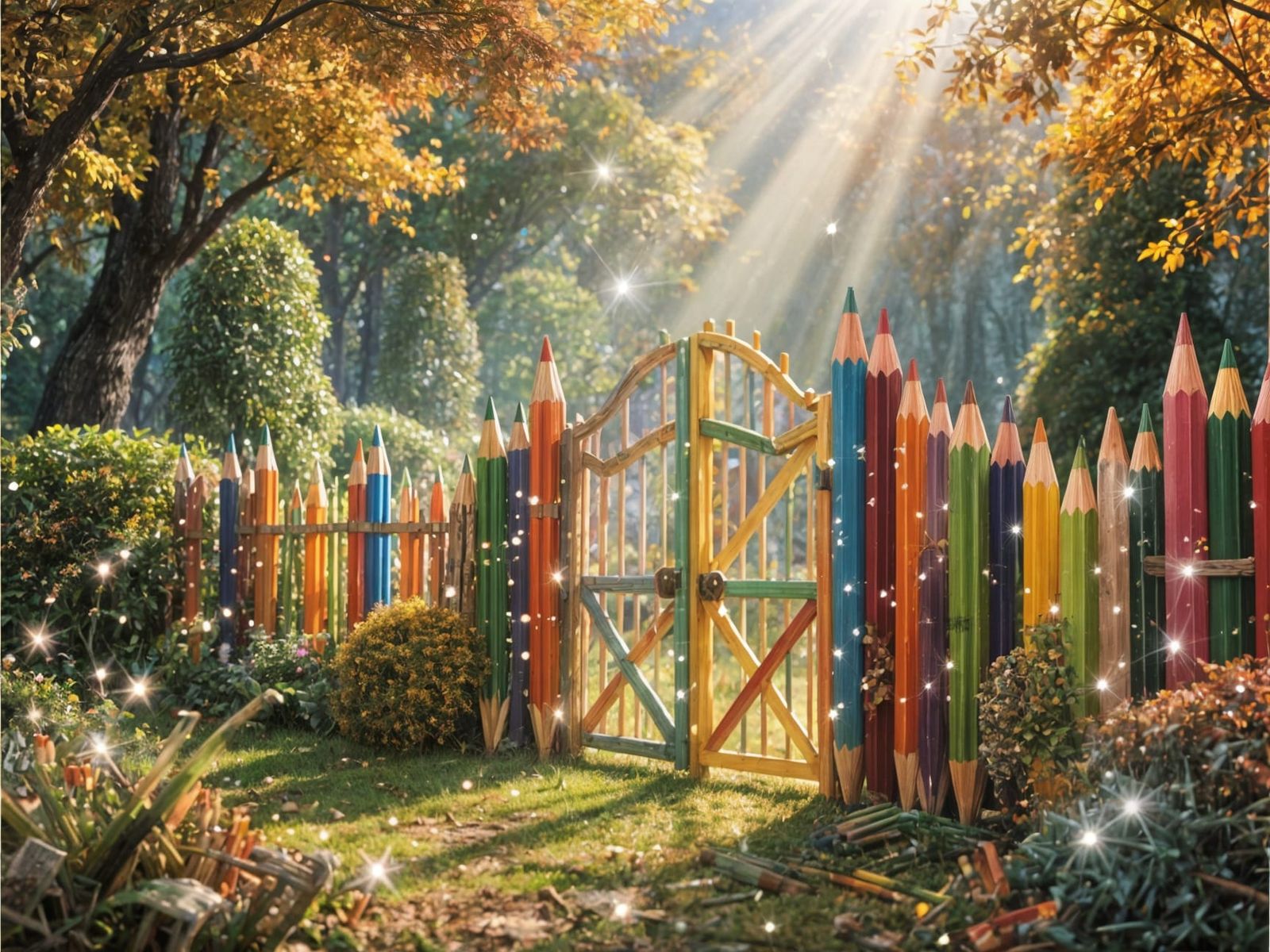 Enchanted Autumn Garden Crafted from Pencils with God Rays