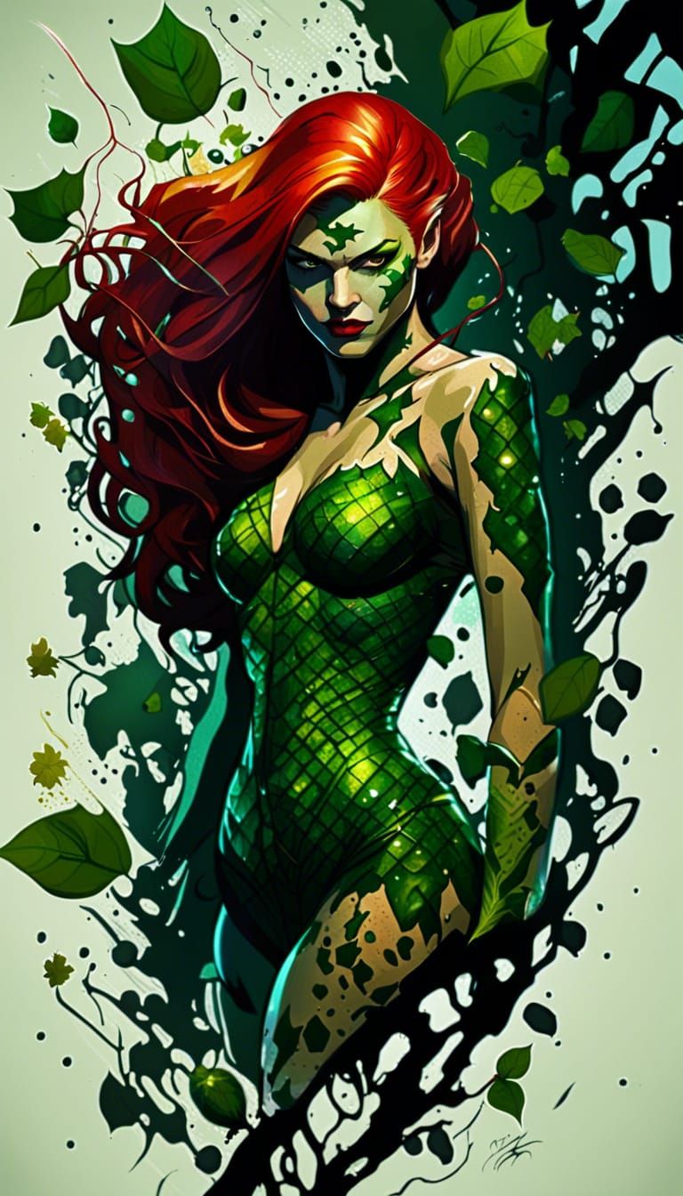 Hyperrealistic Poison Ivy in Splash Art Style