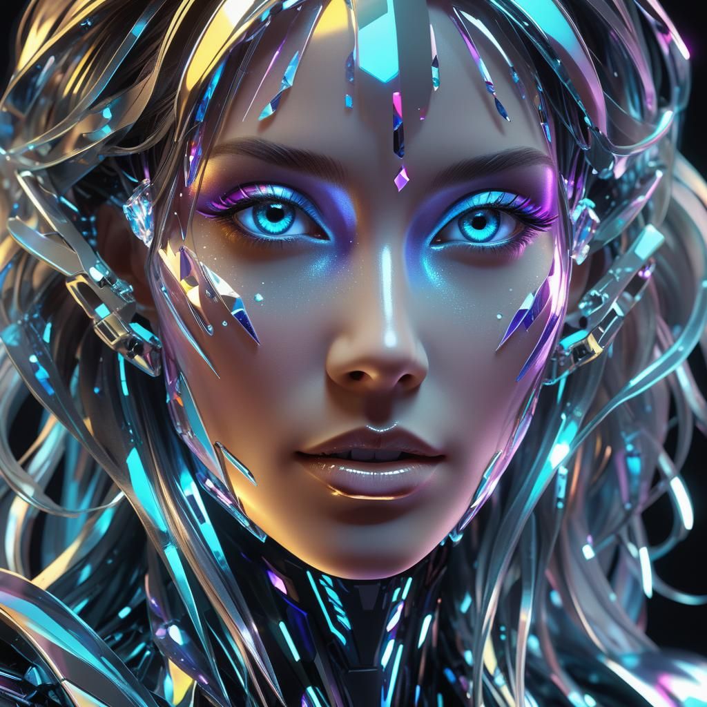 Techno Lady Portrait with Glowing Crystals