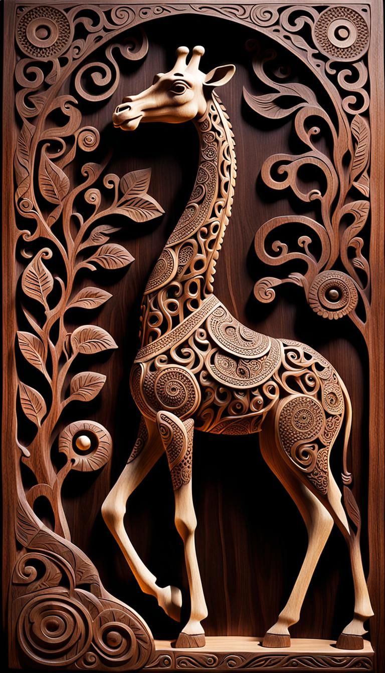Giraffe in Traditional Indonesian Woodcarving