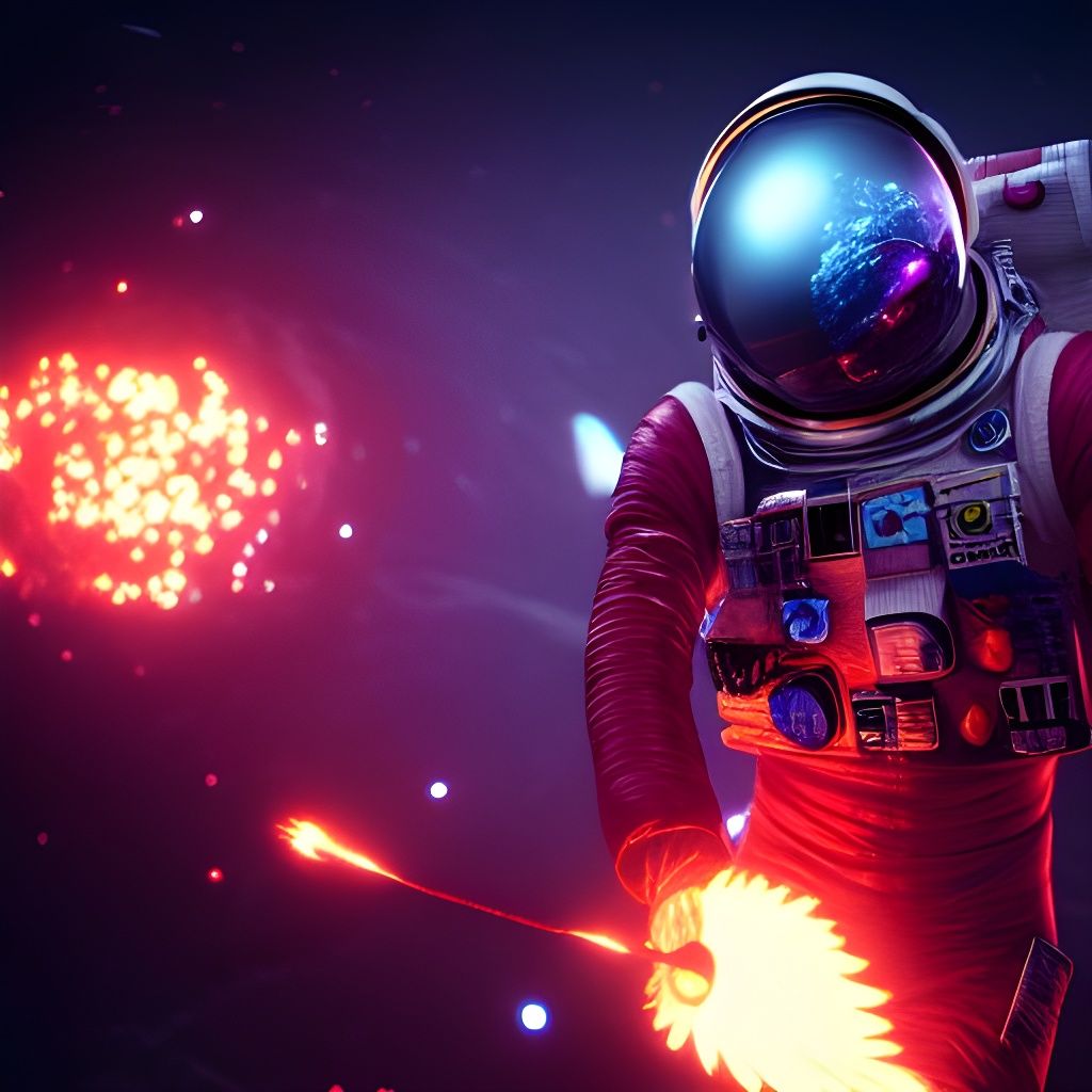 Biopunk Astronaut Ablaze in Space, Hyperrealistic Rendering