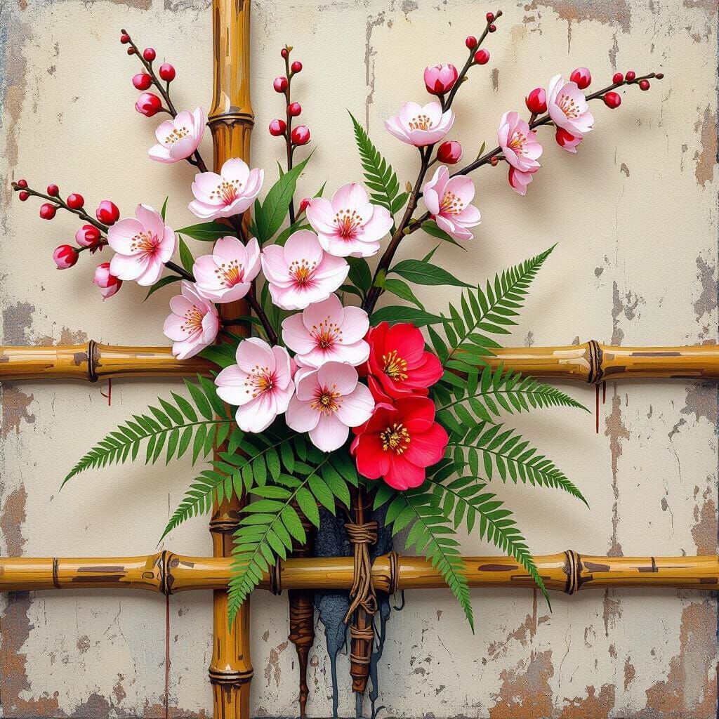 Ikebana Arrangement in Graffiti and Splash Art Style
