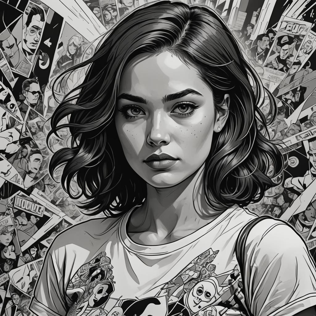 Woman's Portrait in Detailed Comic Book Art Style