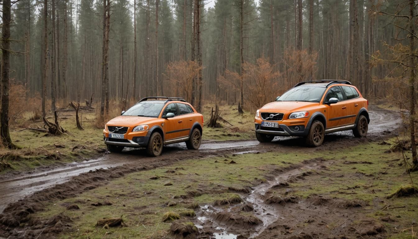 Orange Volvo C303 Offroading in Muddy Village