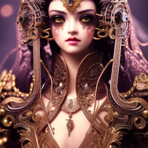 Filigree Cyberpunk Rococo Girl: Hyperdetailed Digital Art