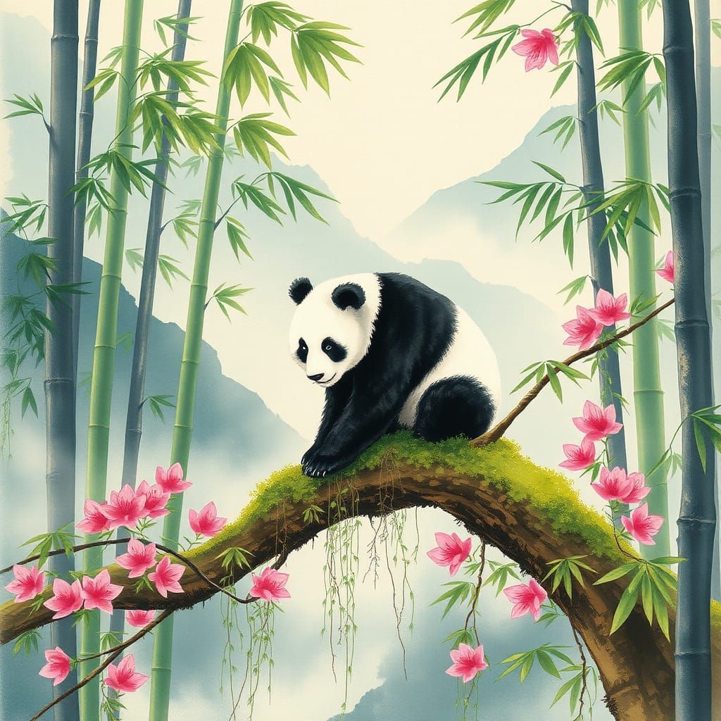 Giant Panda in Sichuan: A Chinese Watercolor