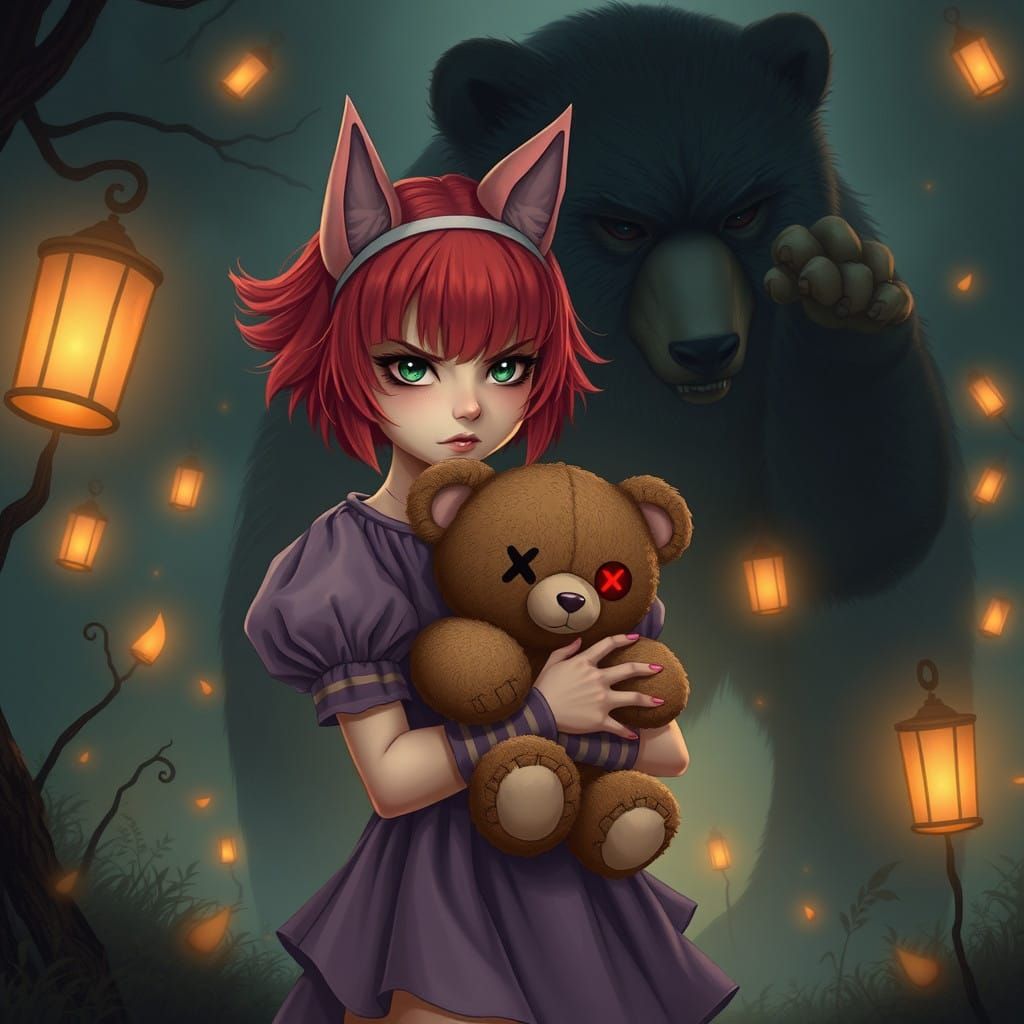 Ethereal Young Woman in Whimsical Fantasy Landscape with Dar...