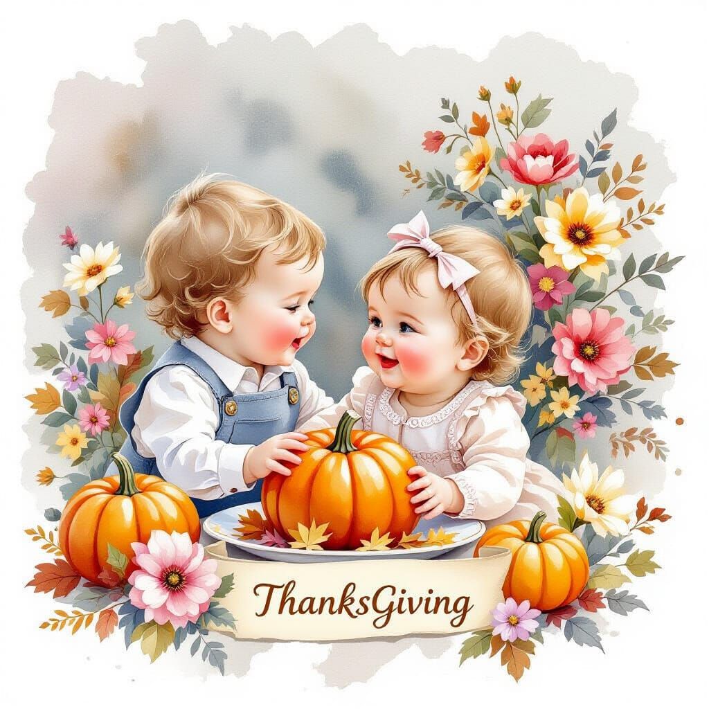 Thanksgiving Celebration of Siblings in Watercolour