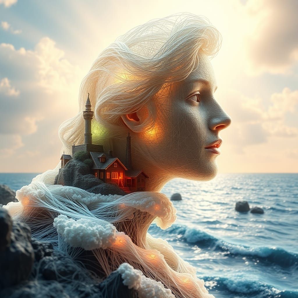 Surreal String Sculpture of a Female Face