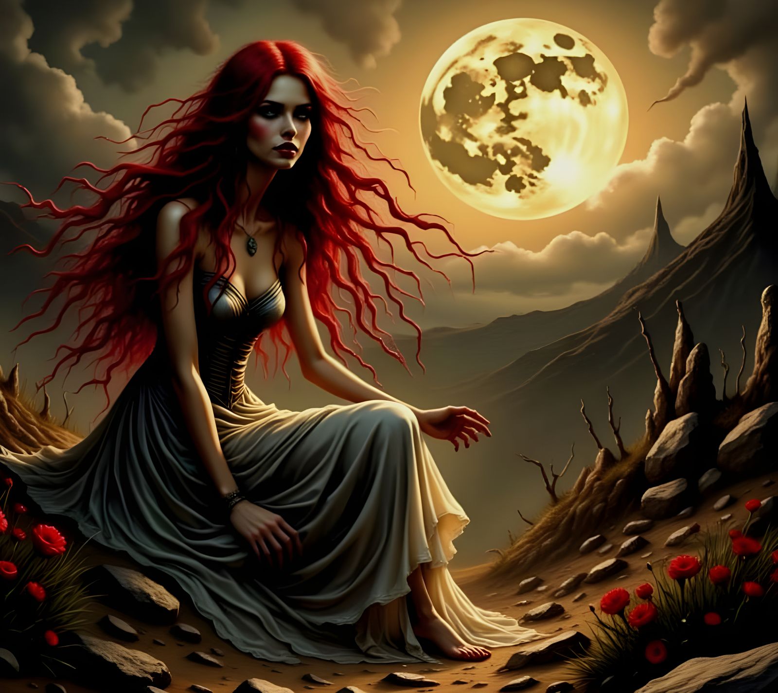 The woman  looks at you through the desolation