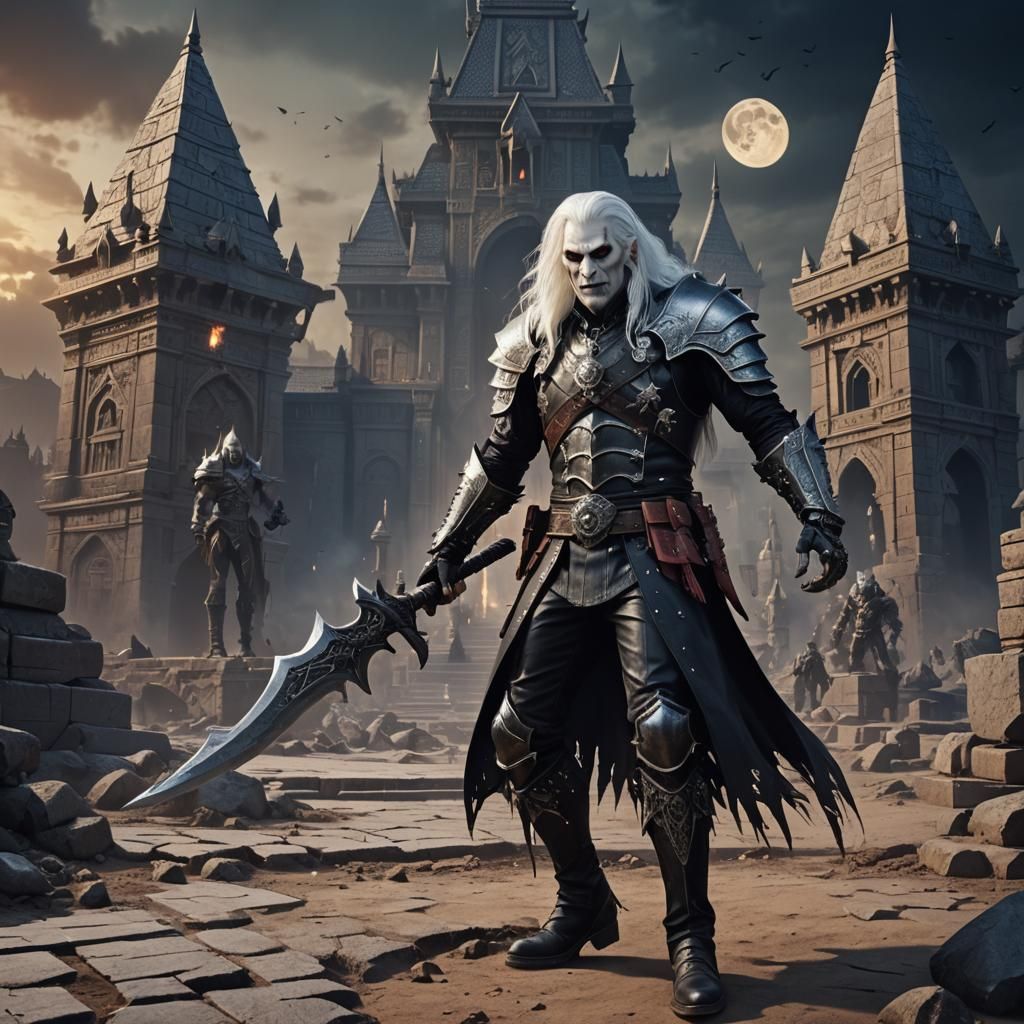 Vampire King Warrior in Palace at Night