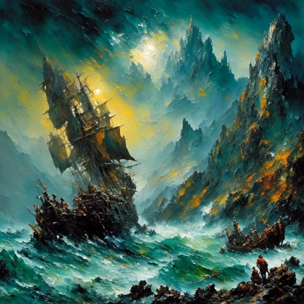 Epic Sci-Fi Tides in Impasto Style