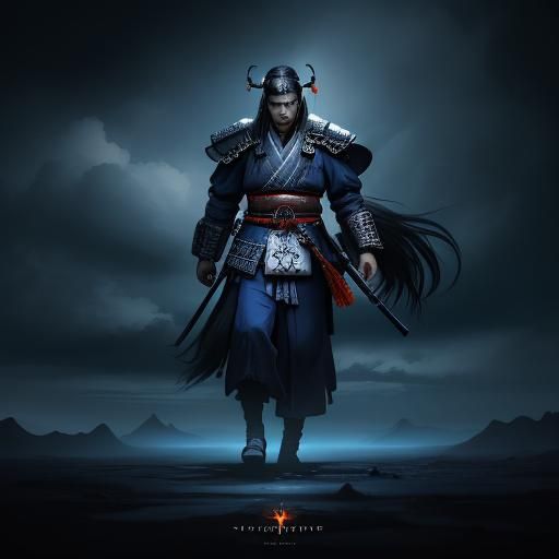 Samurai and Mythical Creature in Digital Matte Painting