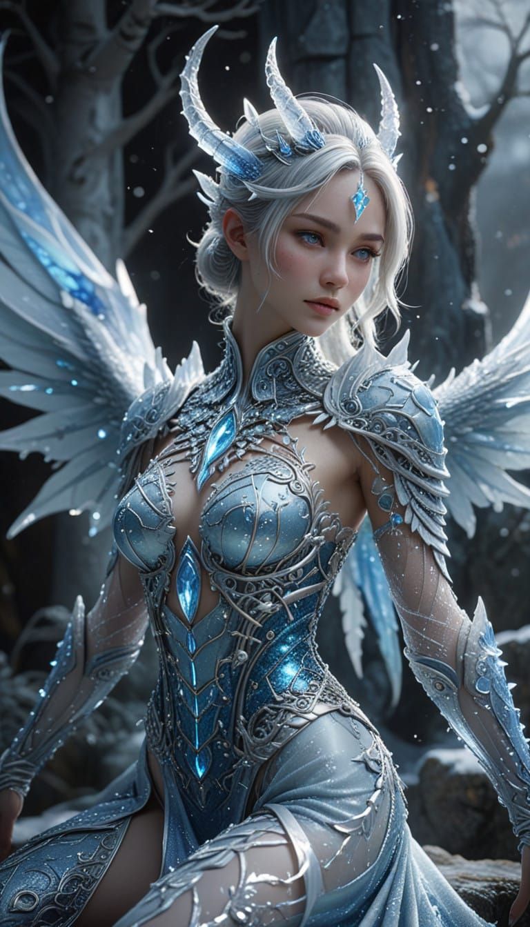 Serene Baby Dragon in an Ethereal Winter Wonderland