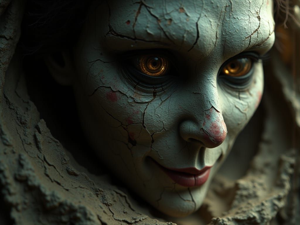 Scary Puppet Emerges From Wormhole With Cracked Face