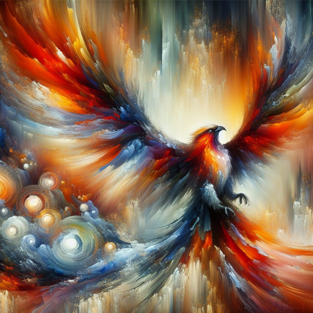 Bird of Freedom in Vibrant Abstract Oil Painting Style