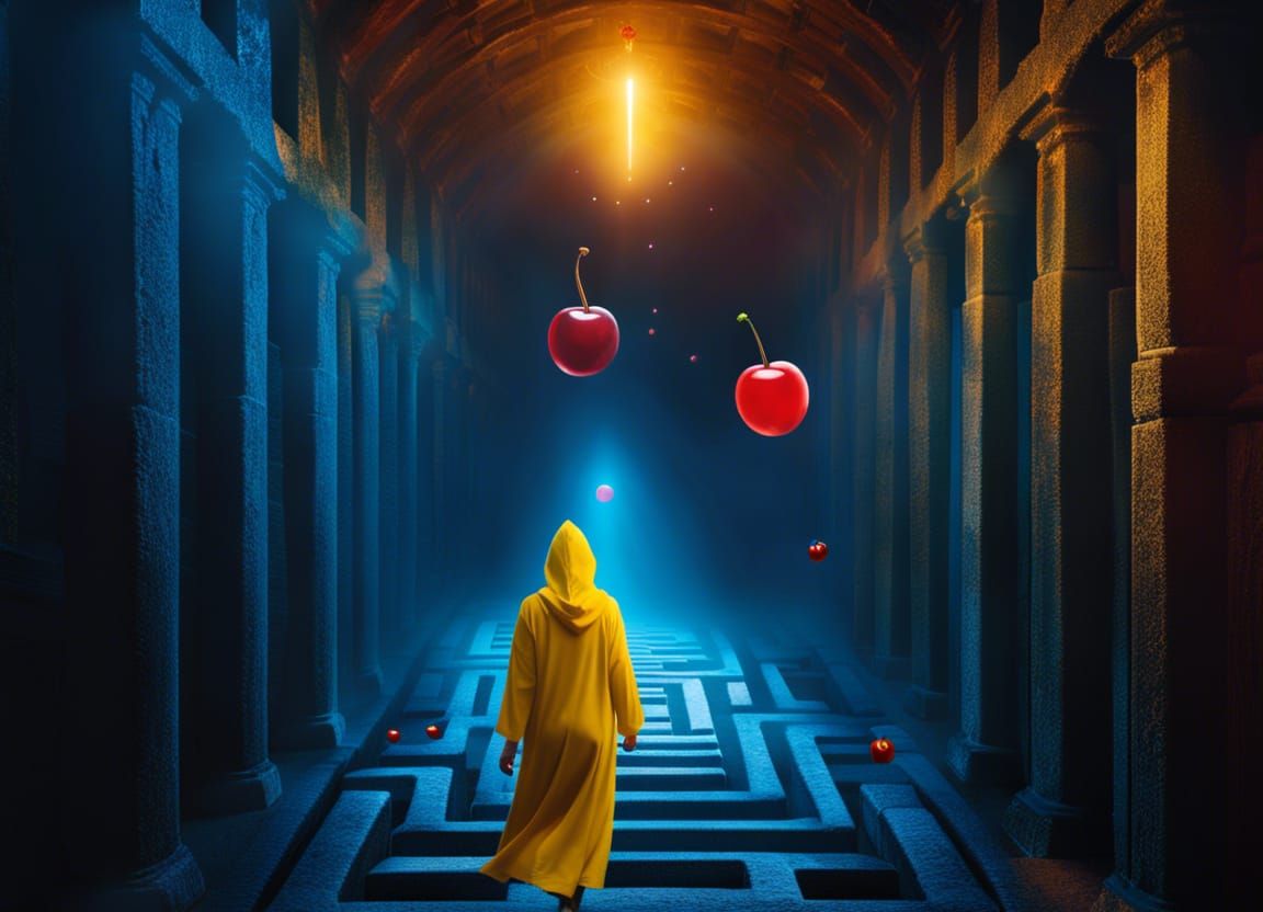 Pac-Man Woman in Labyrinth Vintage Comic Art