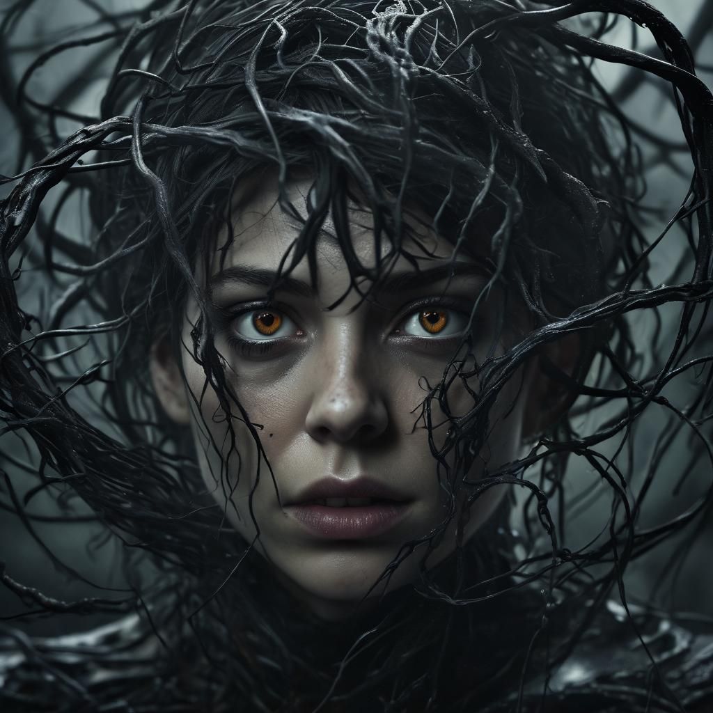 Eerie Dark Fantasy Portrait with Ghostly Tendrils