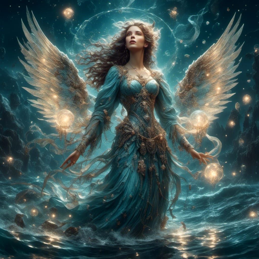 Luminous Sea Angel Mermaid Portrait in RPG Style