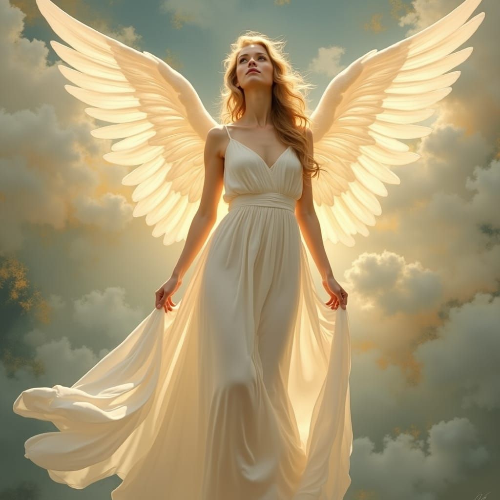 Ethereal Woman with Wings in Dreamy Setting