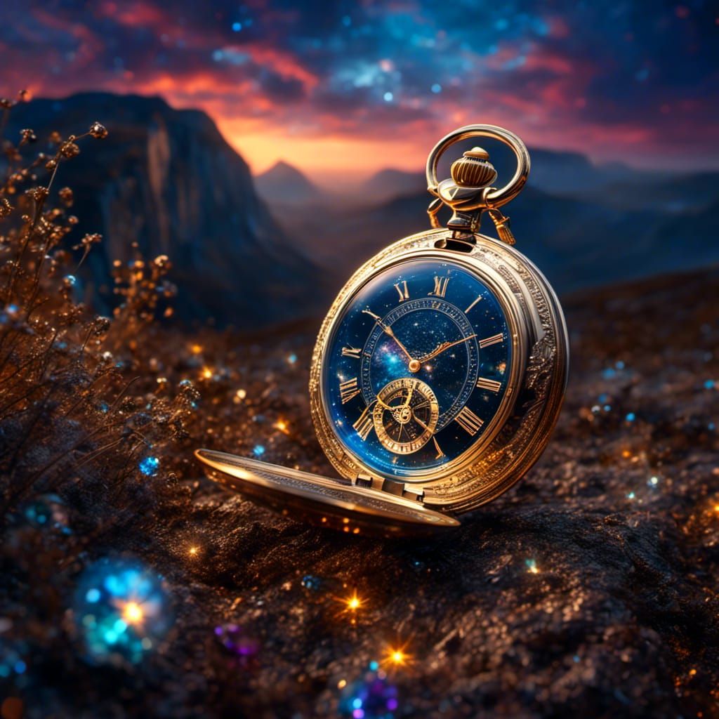Fantasy Landscape Pocketwatch, Detailed Digital Art