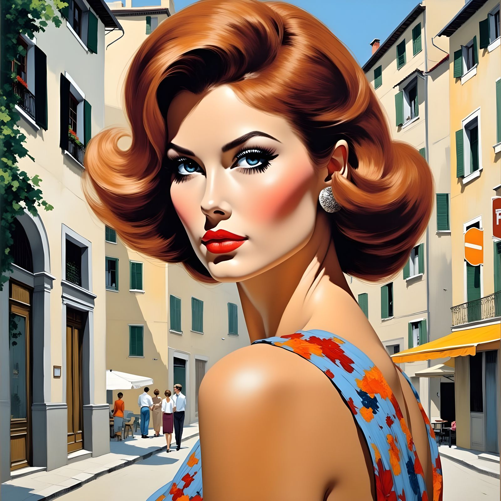 Impressionist Portrait of Redhead in Italian Village