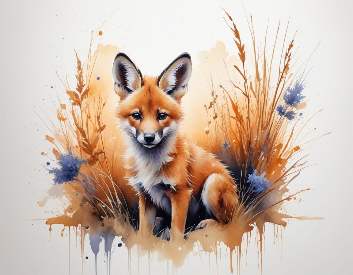 Maned Wolf Pup in Firefly Meadow Watercolour