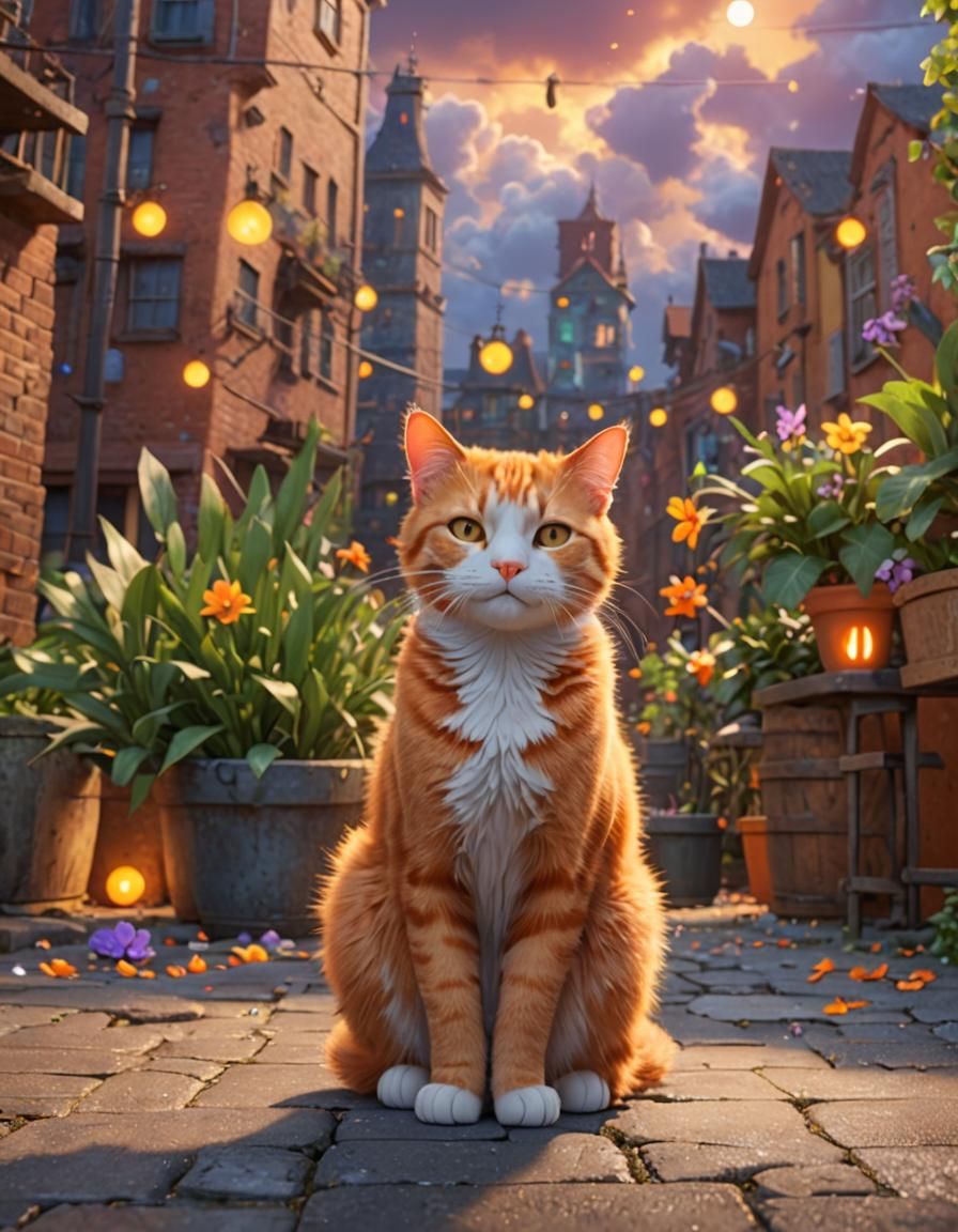 Happy Orange Cat in Heaven: Pixar-style 3D Render