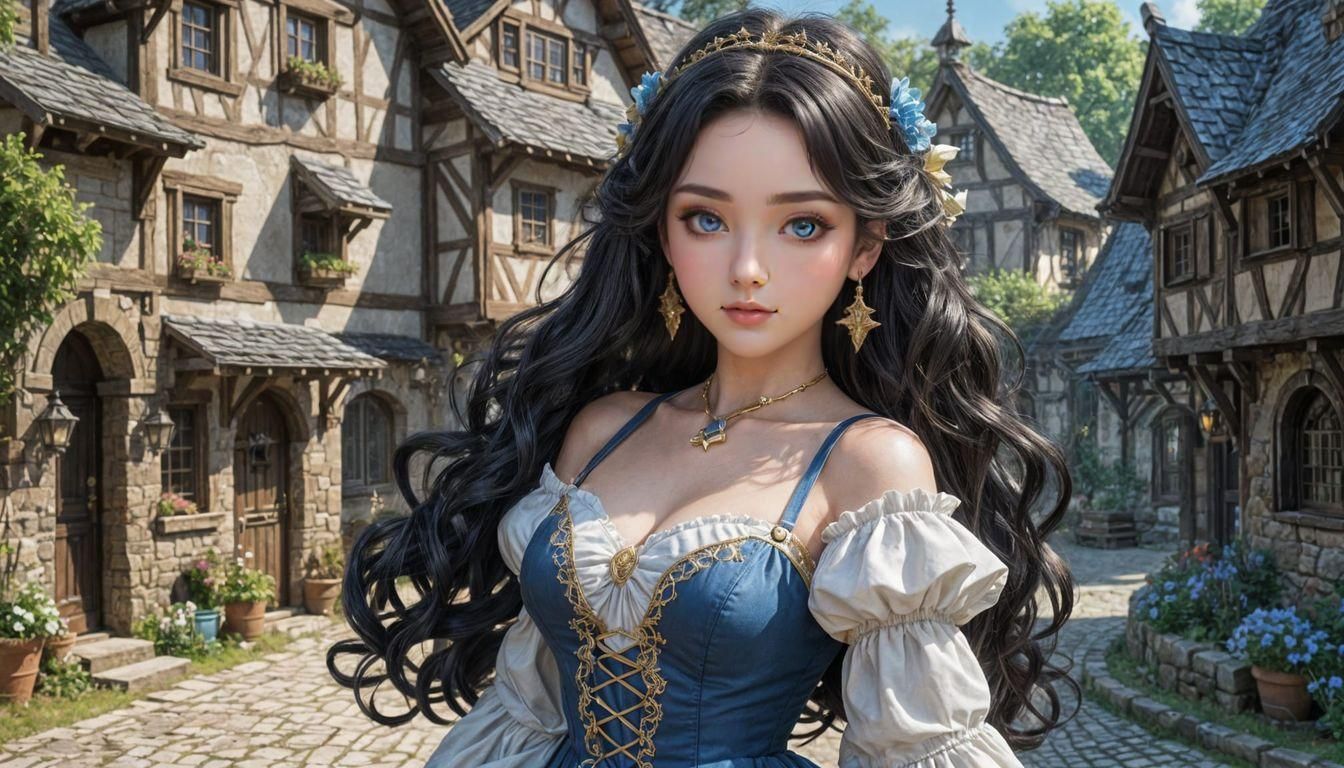 Anime Starlight Girl in Fantasy Village