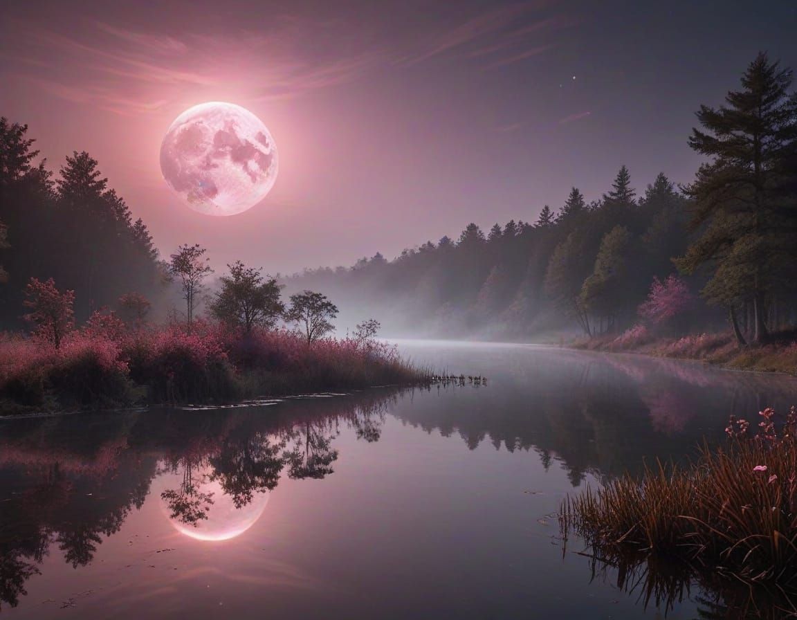 Dreamy Pink Moonlit Scene