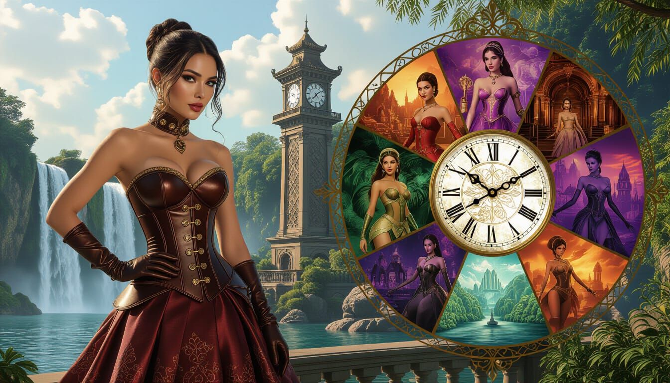 Steampunk Clocktower Garden with Time-Warping Shards