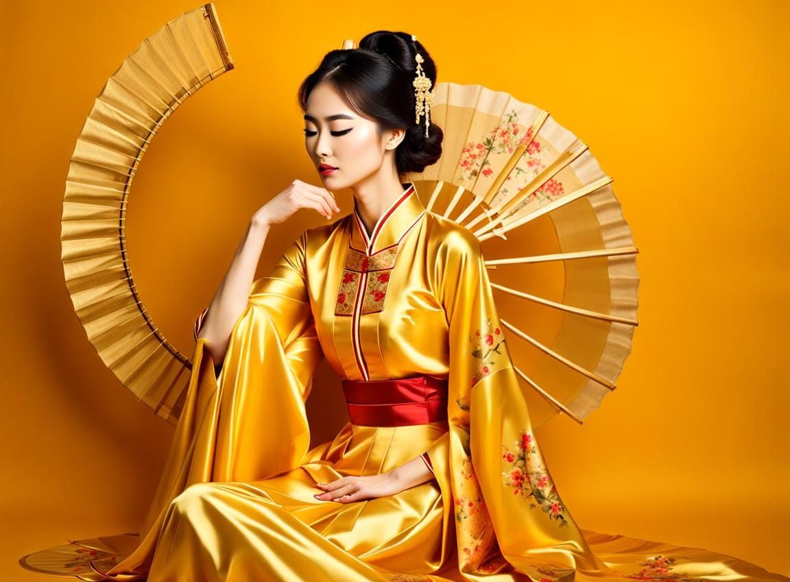 Elegant Chinese Lady Meditating in Golden Light