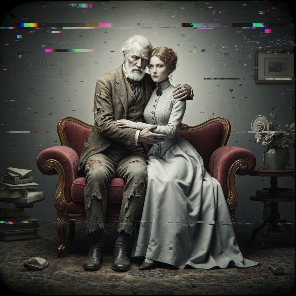 Distorted Victorian Couple in Broken Digital Portrait