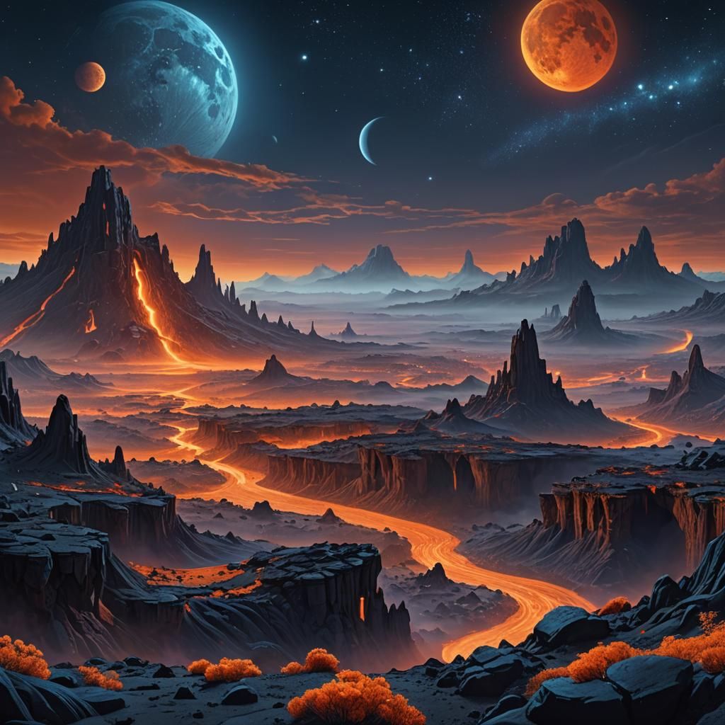 Eerie Dark Side of Moon in Art Nouveau Style