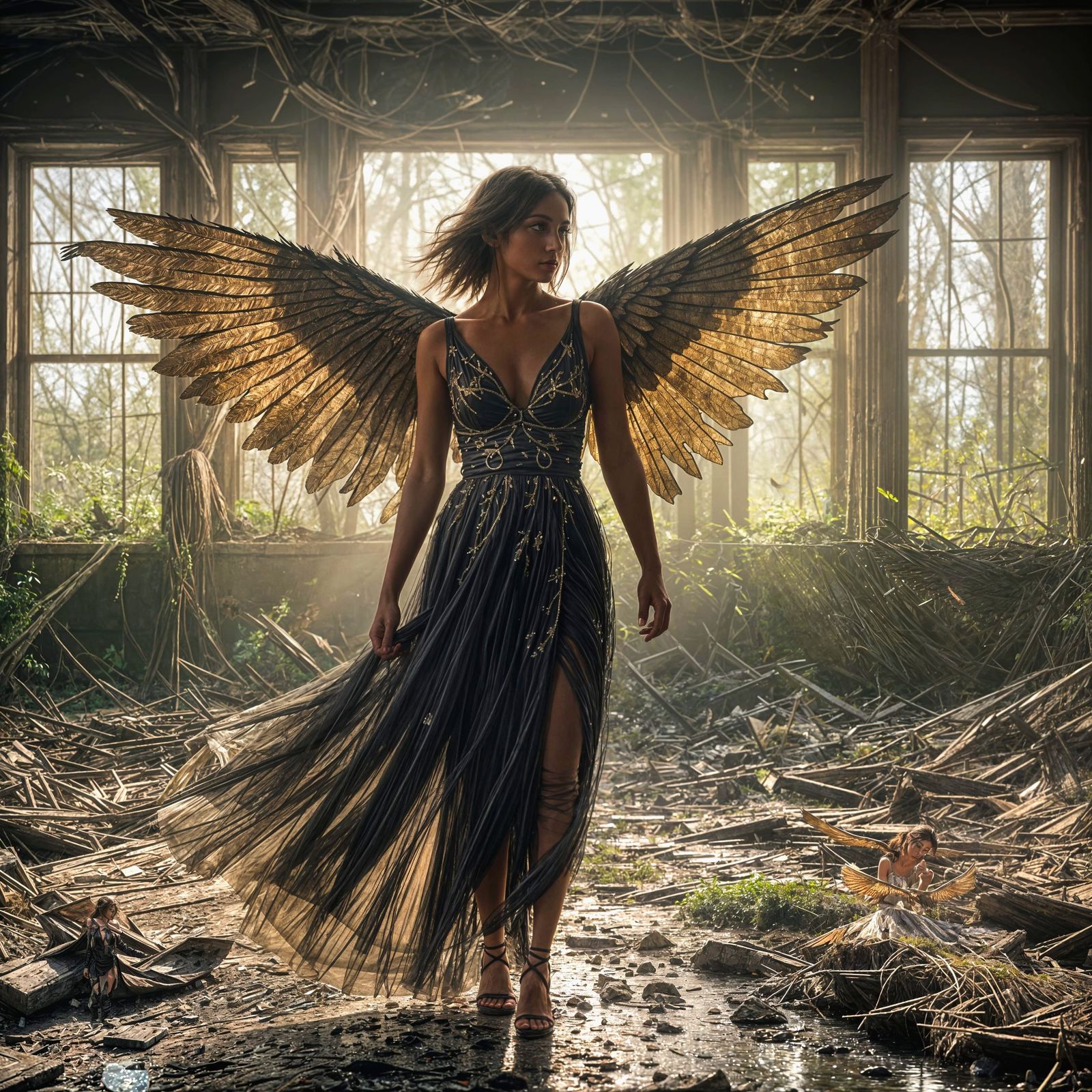 Enchantress Amidst Ruin in Hyper Realistic Style