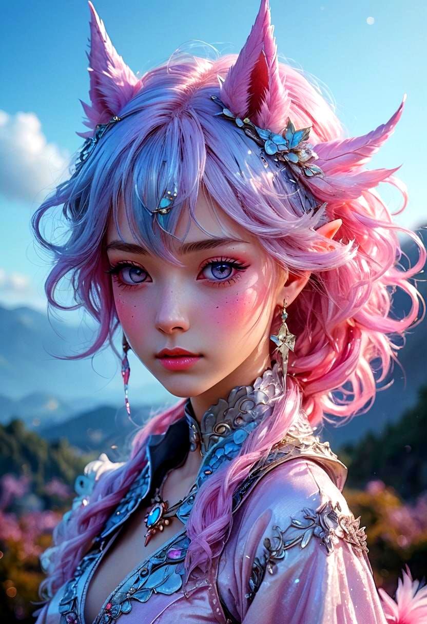 Pink Haired Woman with Pink Makeup and Elf Ears