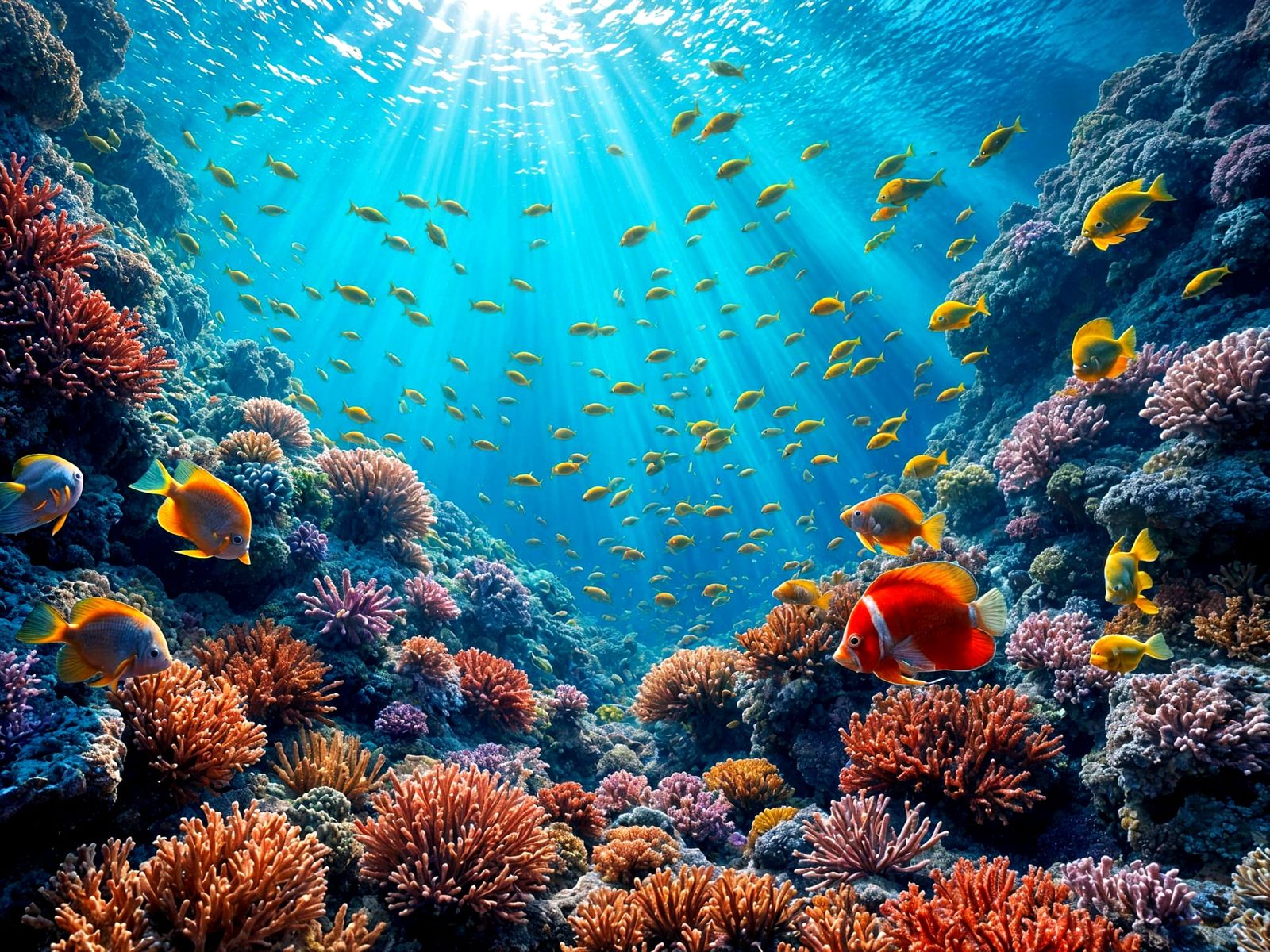 Vibrant Coral Reefs Teeming with Tropical Life