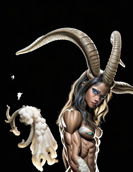 Hyperrealistic Mangoat Satyr in Dark Fantasy Style