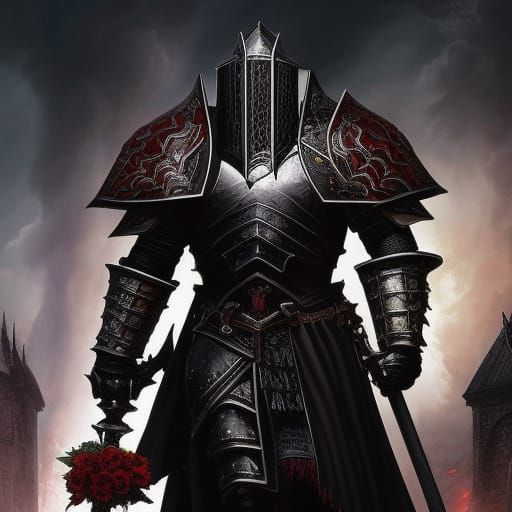 Unholy Paladin in Crimson Armor on Roses