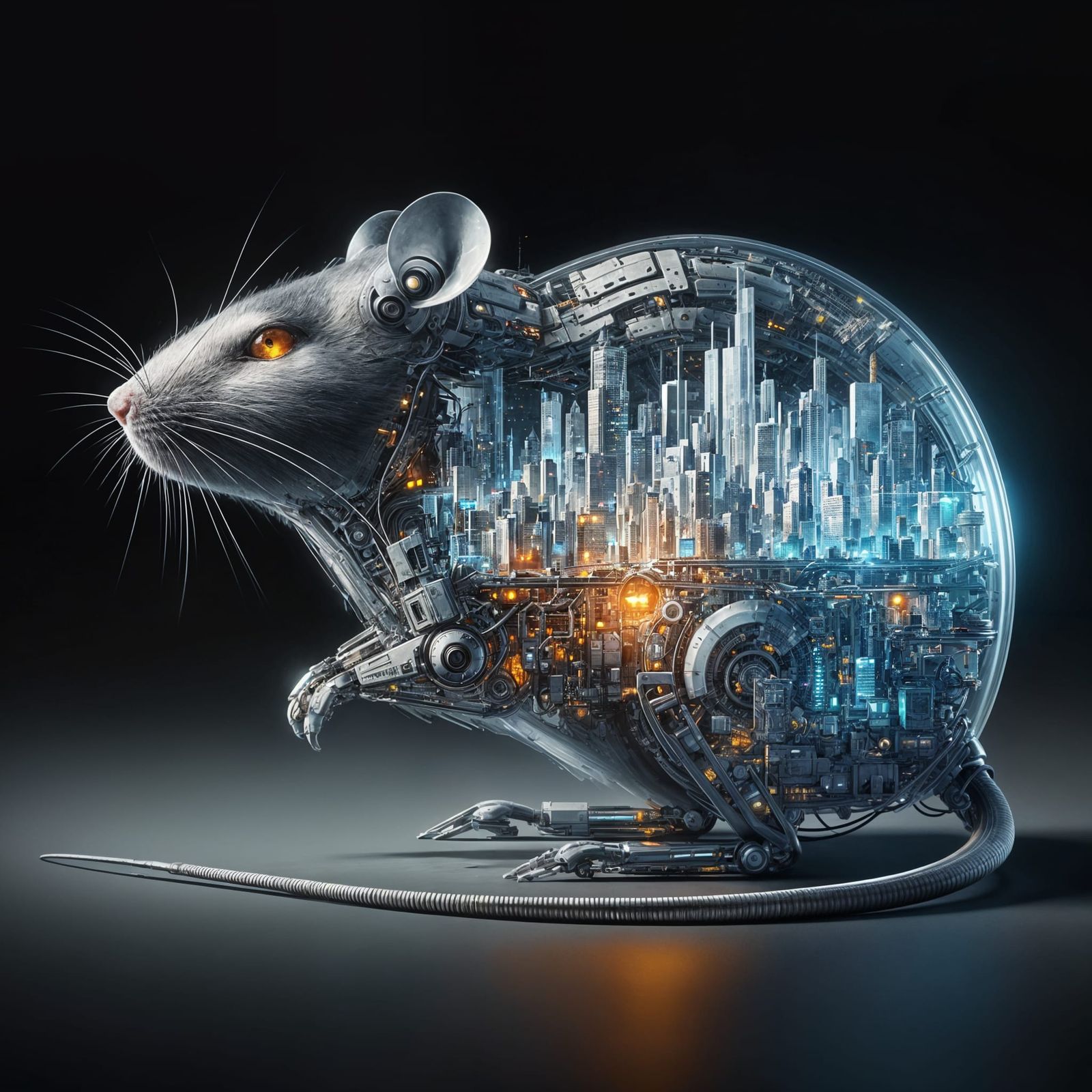 Cyberpunk Rat with Futuristic City Interior