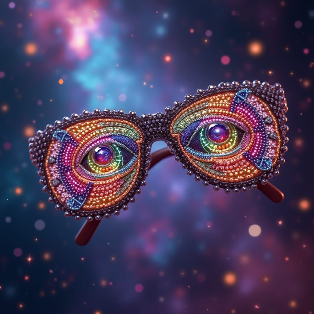Beaded Third Eye Glasses Against Cosmic Dreamscape