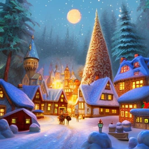 Fairytale Village in Winter Christmas Style