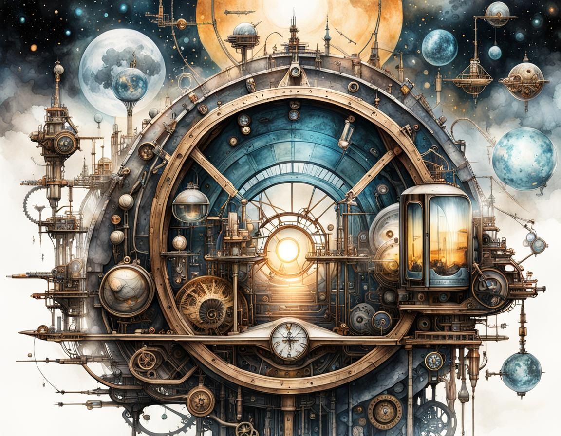 Biogenetic Vehicle: Steampunk Poster in Surreal Watercolor